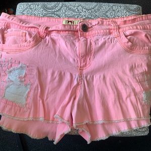 Pink distressed jean denim cutoff shorts